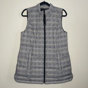 j jill Down Houndstooth Puffer Vest Size Small Button Detailing Zip Up